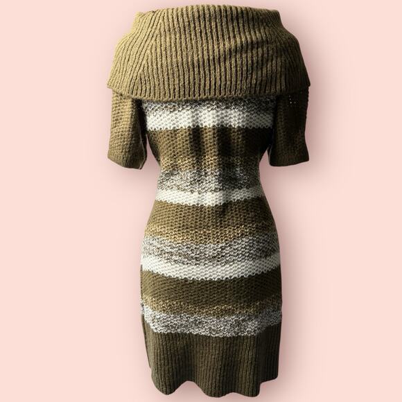 Vtg Y2k Stripe Turtleneck Sweater Dress Large Chunky Knit Mini Fairy Whimsygoth - Picture 3 of 5
